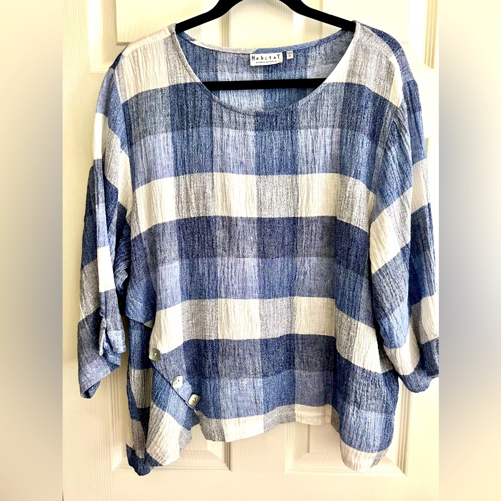 EUC HABITAT Denim Blue Plaid Top